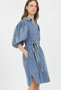 STELLAH DENIM PUFF SLEEVE BUTTON DOWN SHIRT DRESS