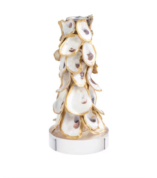 Coastal Elegance Gold-Edged Oyster Shell Taper Candle Holder