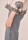 CONTRAST EMBROIDERY BLOUSE - IVORY