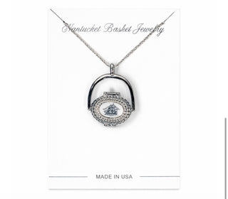 Nantucket Lightship Basket Pendant Necklace with Scrimshaw & Lucky Penny