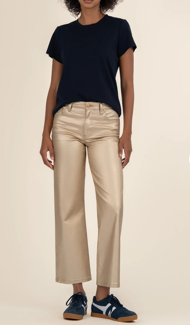 Kut From The Kloth  Charlotte Metallic Coated High Rise Wide Leg