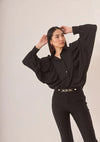 Flowy Blouse with Batwing Sleeves - Black