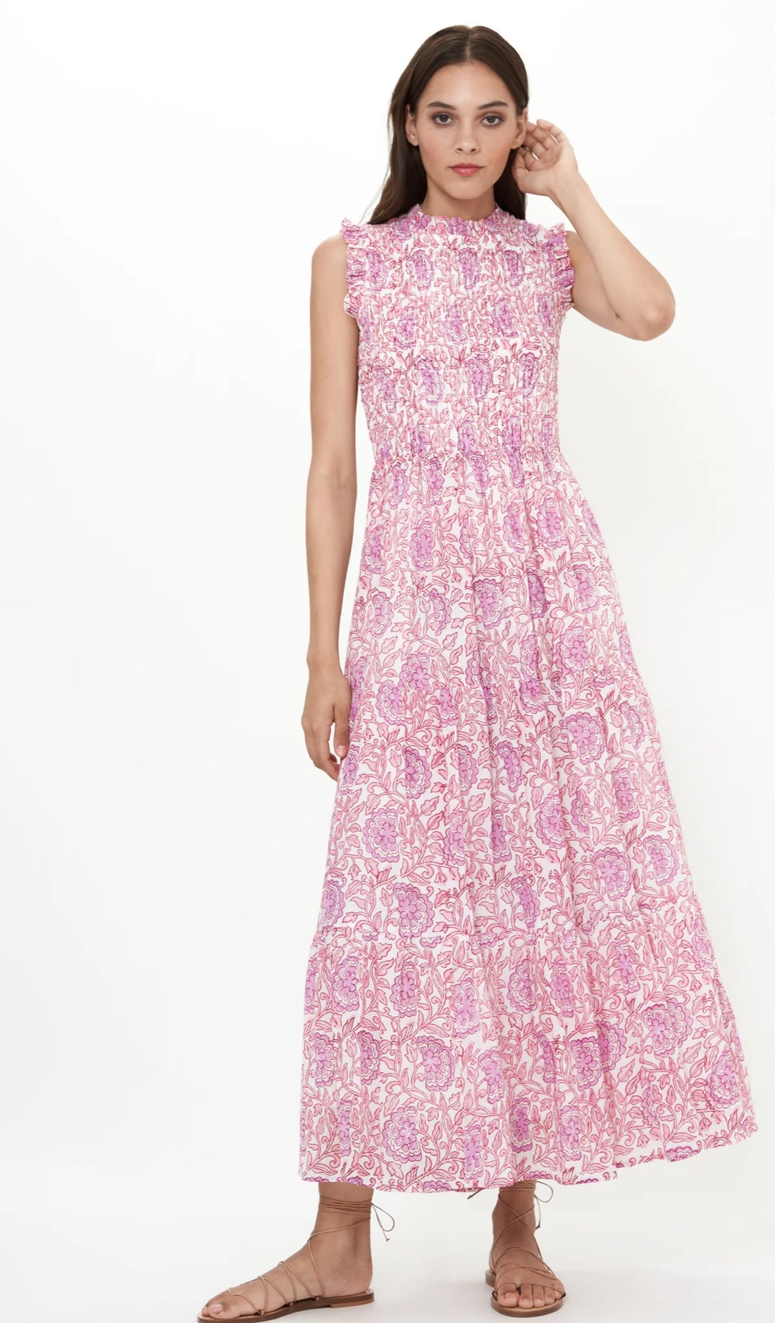 SLEEVELESS SMOCKED MAXI- MALTA PINK
