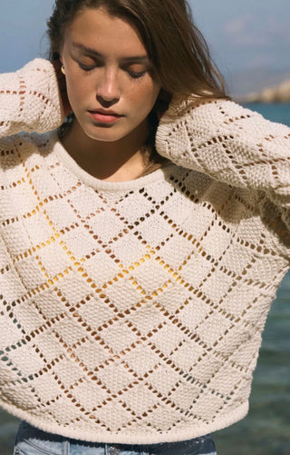 Z Supply Hullen Diamond Crochet Cotton Sweater – Relaxed Lightweight Knit