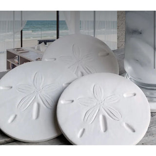 Made in USA. Absorbent coasters. 
White sand dollar 
Made from absorbent clay 