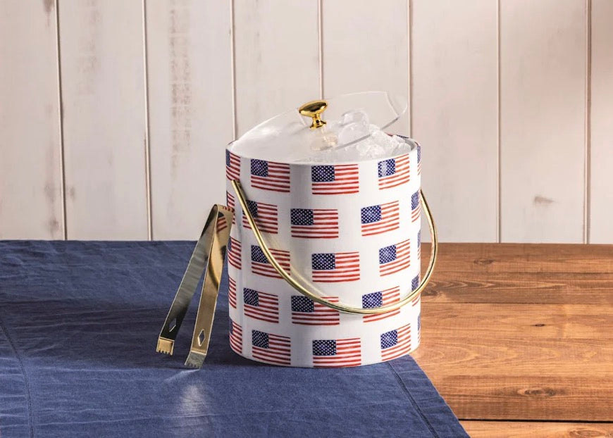 American Flag Ice Bucket and Tongs