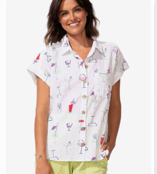 Escape by Habitat Happy Hour Cotton Cocktail Print Blouse