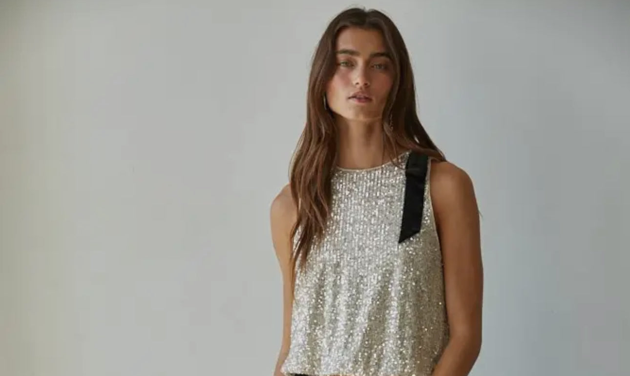 Sleeveless Crop Top with Bow Trim