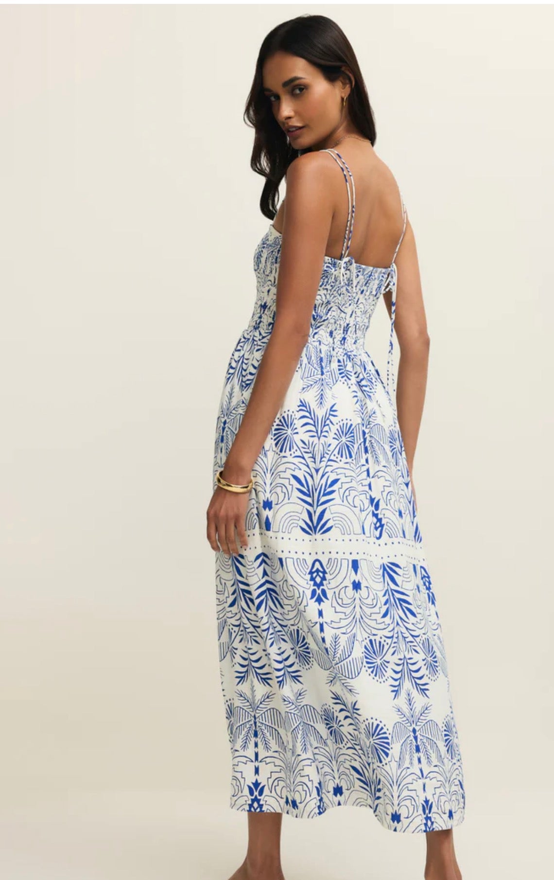 Nadine Airy Palm Smocked Maxi Dress by Z Supply – Flowy Resort Wear with Pockets