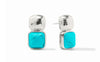 Pure silver plate (tarnish-free), imported glass
Length: 1 inch
Post for pierced ears
Includes pure silver plated earring backs
Julie Vos hallmark
Turquiose Blue