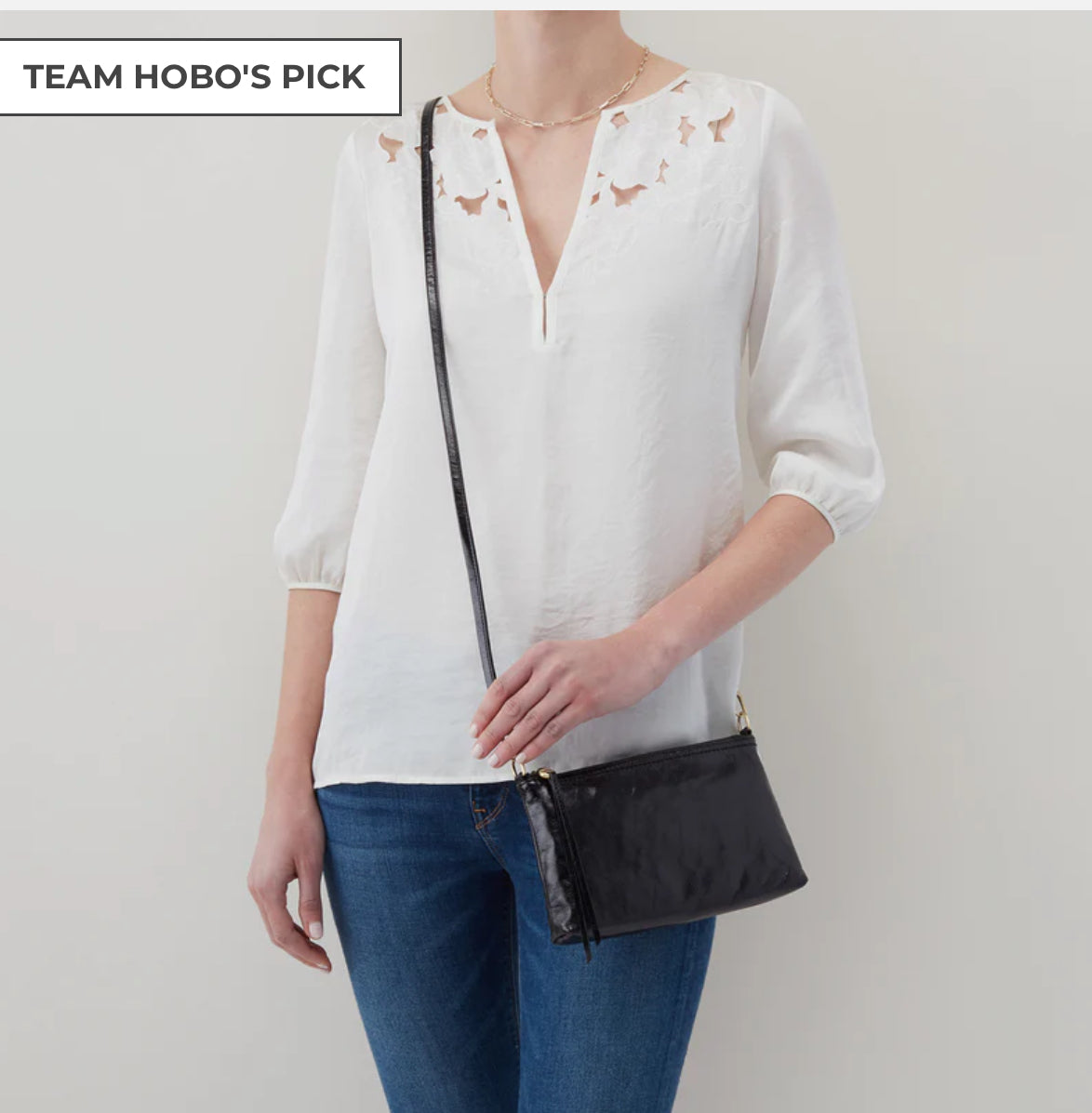Worn as a long crossbody 