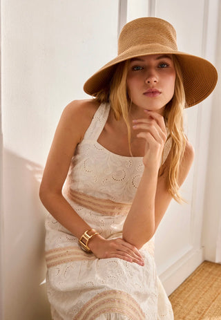 NKNane White Paisley Embroidered Cotton Lace Maxi Dress