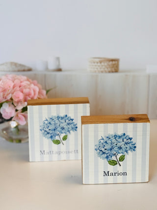 Handcrafted Hydrangea Wood Block Sign | Marion & Mattapoisett Coastal Decor