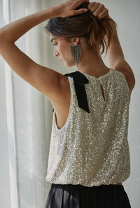 Sleeveless Crop Top with Bow Trim