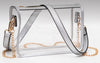 Showing silver table clear bag with silver strap or gold chain as an option 