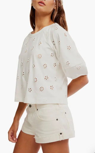 Free People Jessie Eyelet Tee In Whisper White