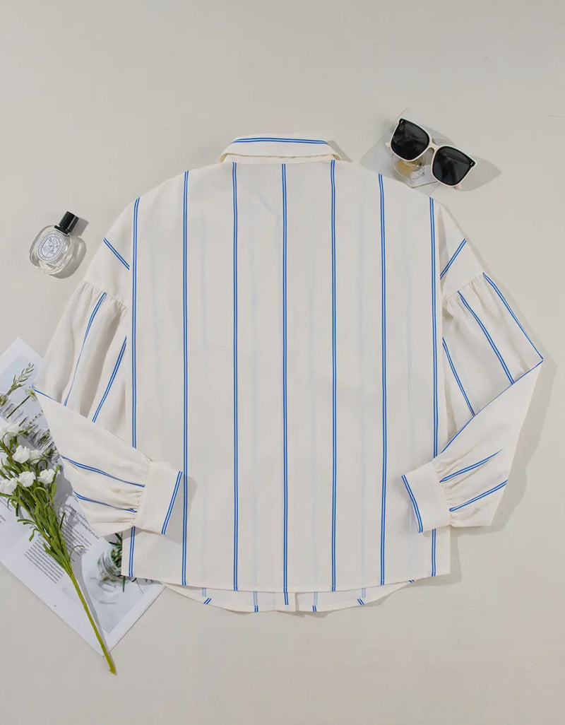 Stripe Bubble Sleeve Button Shirt