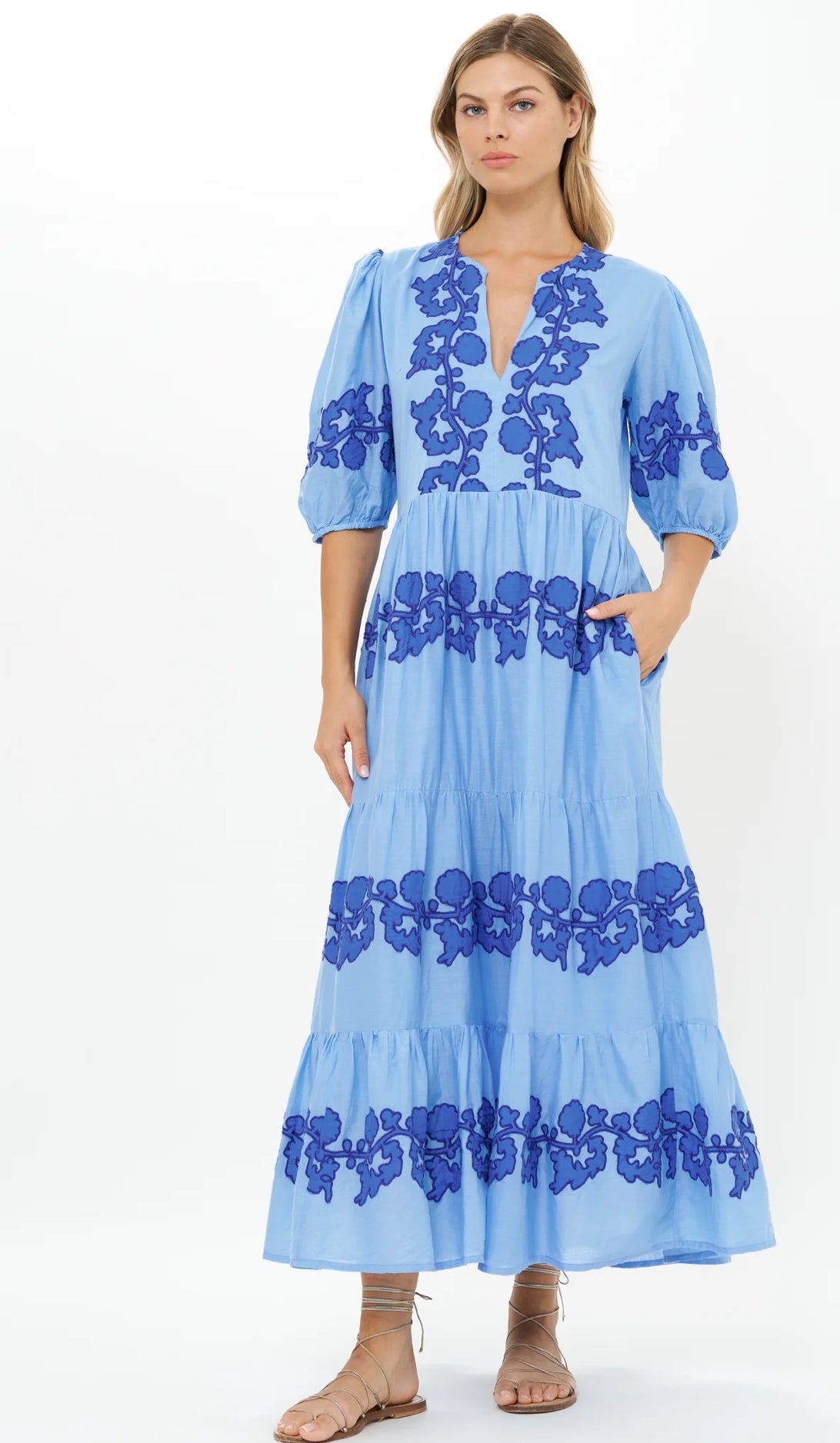 Oliphant PUFF SLEEVE MAXI- TANGIER BLUE