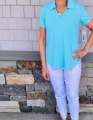 Lulu B Women’s Short Sleeve UPF 50+ Collared Top - Wrinkle-Resistant Travel Shirt