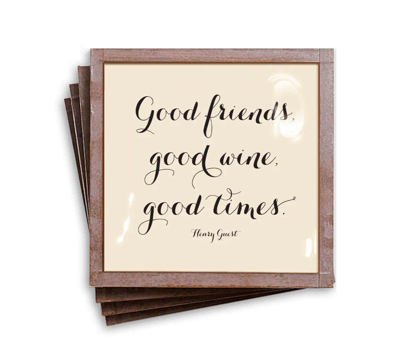 Good Friends-Good Wine Copper & Glass Coasters, Set of 4