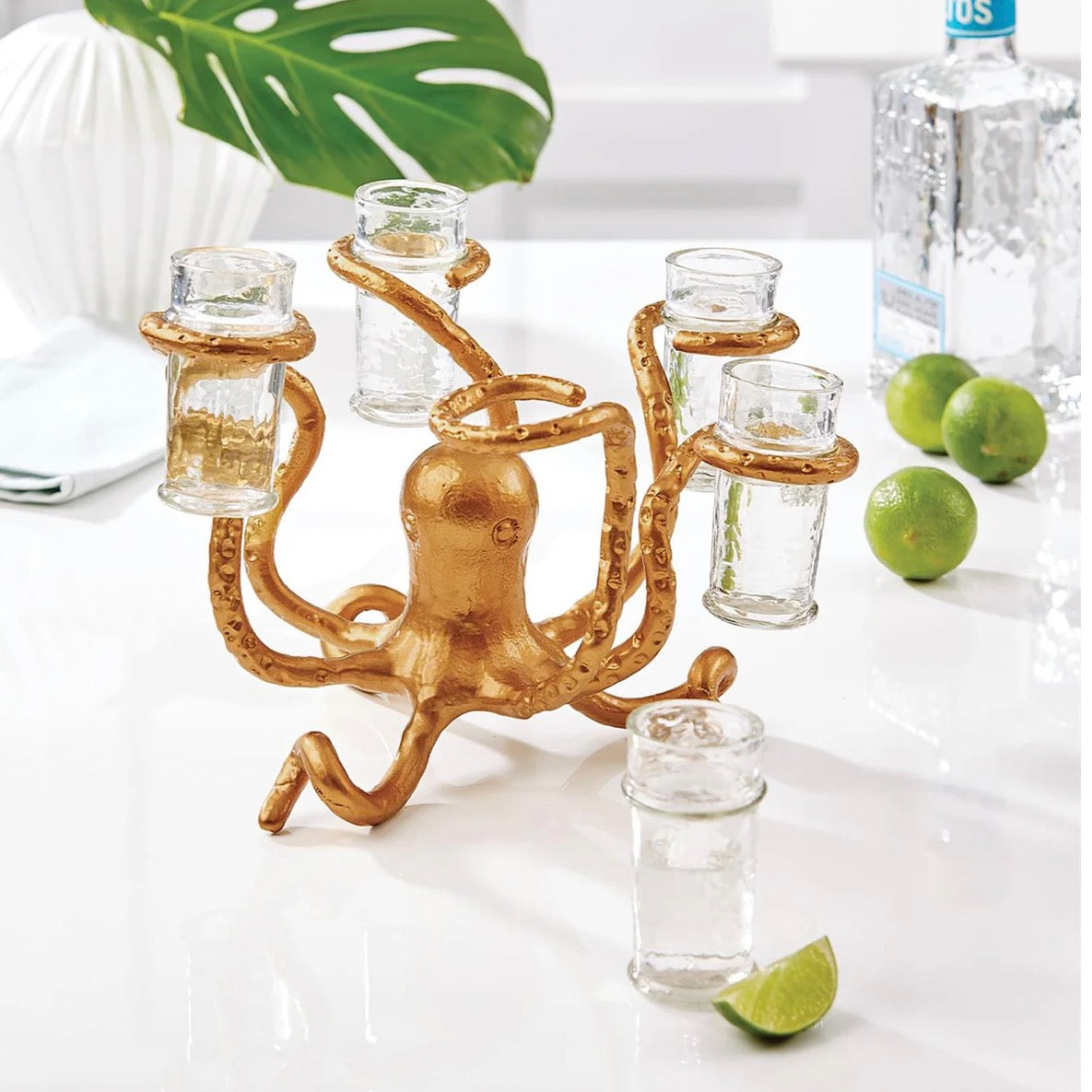 Golden Bronze Octopus Glass Shot Holder or Vase