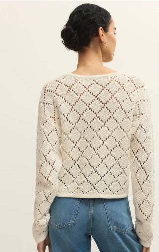 Z Supply Hullen Diamond Crochet Cotton Sweater – Relaxed Lightweight Knit