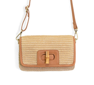 Bonnie Mini Natural Straw Crossbody Bag with Bamboo Turnlock