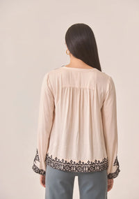 CONTRAST EMBROIDERY BLOUSE - IVORY