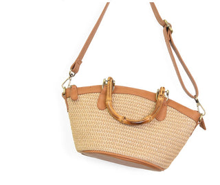 Hattie Natural Straw & Bamboo Turnlock Crossbody Bag or Natural Straw Millie Bamboo Handle Basket Crossbody
