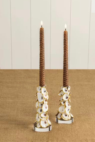 Coastal Elegance Gold-Edged Oyster Shell Taper Candle Holder