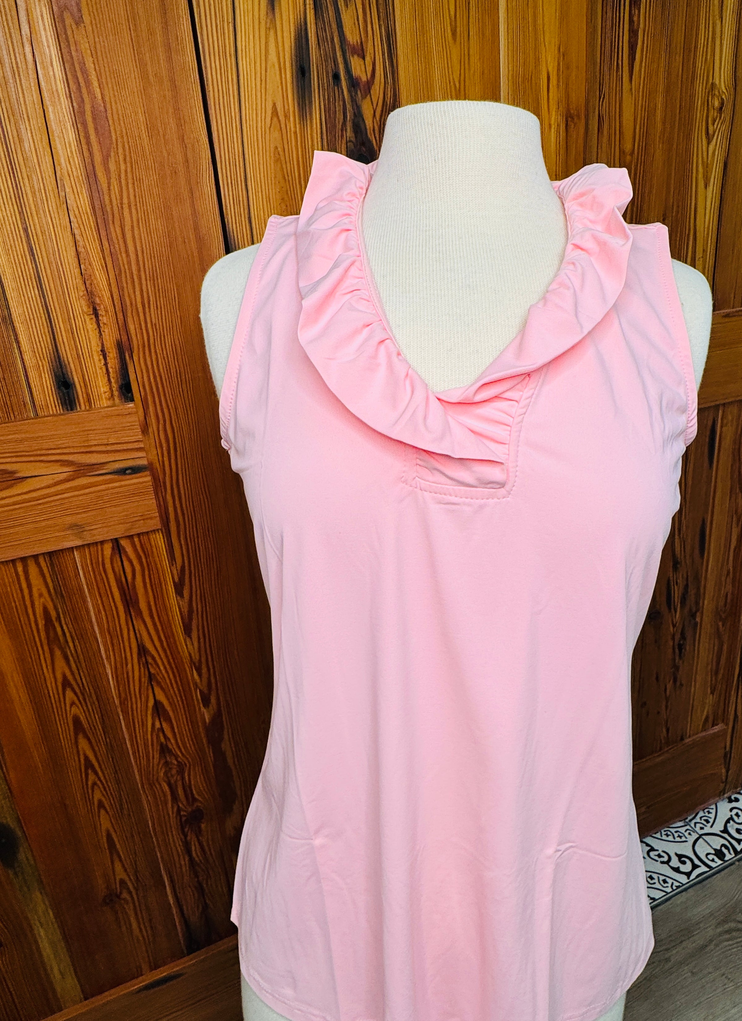 Lulu B Solid UPF50+ Ruffle Sleeveless Top