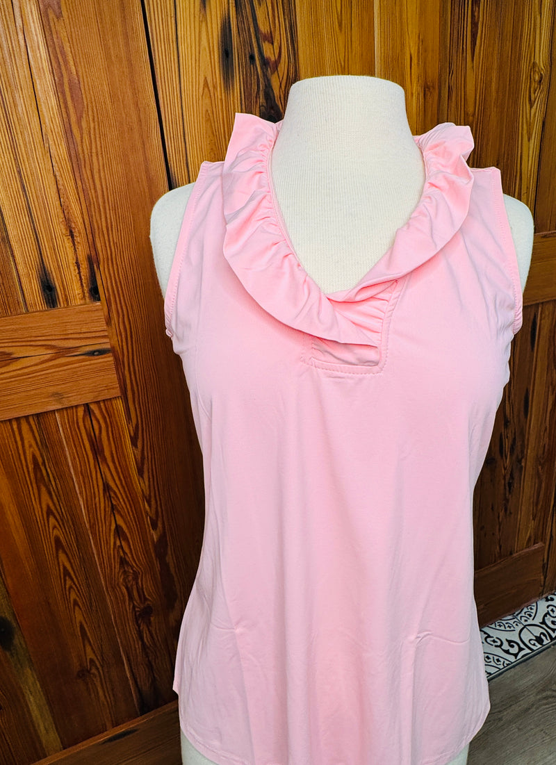 Lulu B Solid UPF50+ Ruffle Sleeveless Top