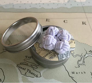 Nautical White Monkey Fist Knot Cufflinks - Coastal Preppy Chic