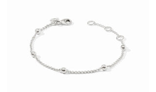 Pure silver plate (tarnish-free)
Inner circumference: 6.8 / 7 / 7.3 inches (adjustable)
Width: 0.2 inches
Closes with lobster clasp
Julie Vos hallmark