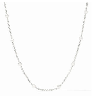 Station Necklace 

Pure silver plate (tarnish-free)
24" length: adjustable to 22 / 23 / 24 inches
Closes with lobster clasp
Julie Vos hallmark