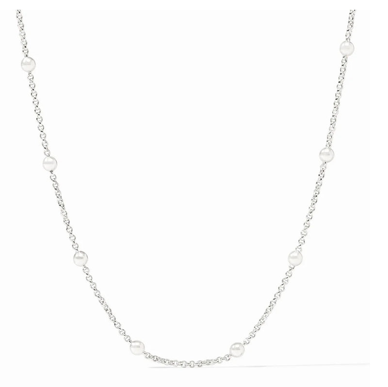 Station Necklace 

Pure silver plate (tarnish-free)
24" length: adjustable to 22 / 23 / 24 inches
Closes with lobster clasp
Julie Vos hallmark