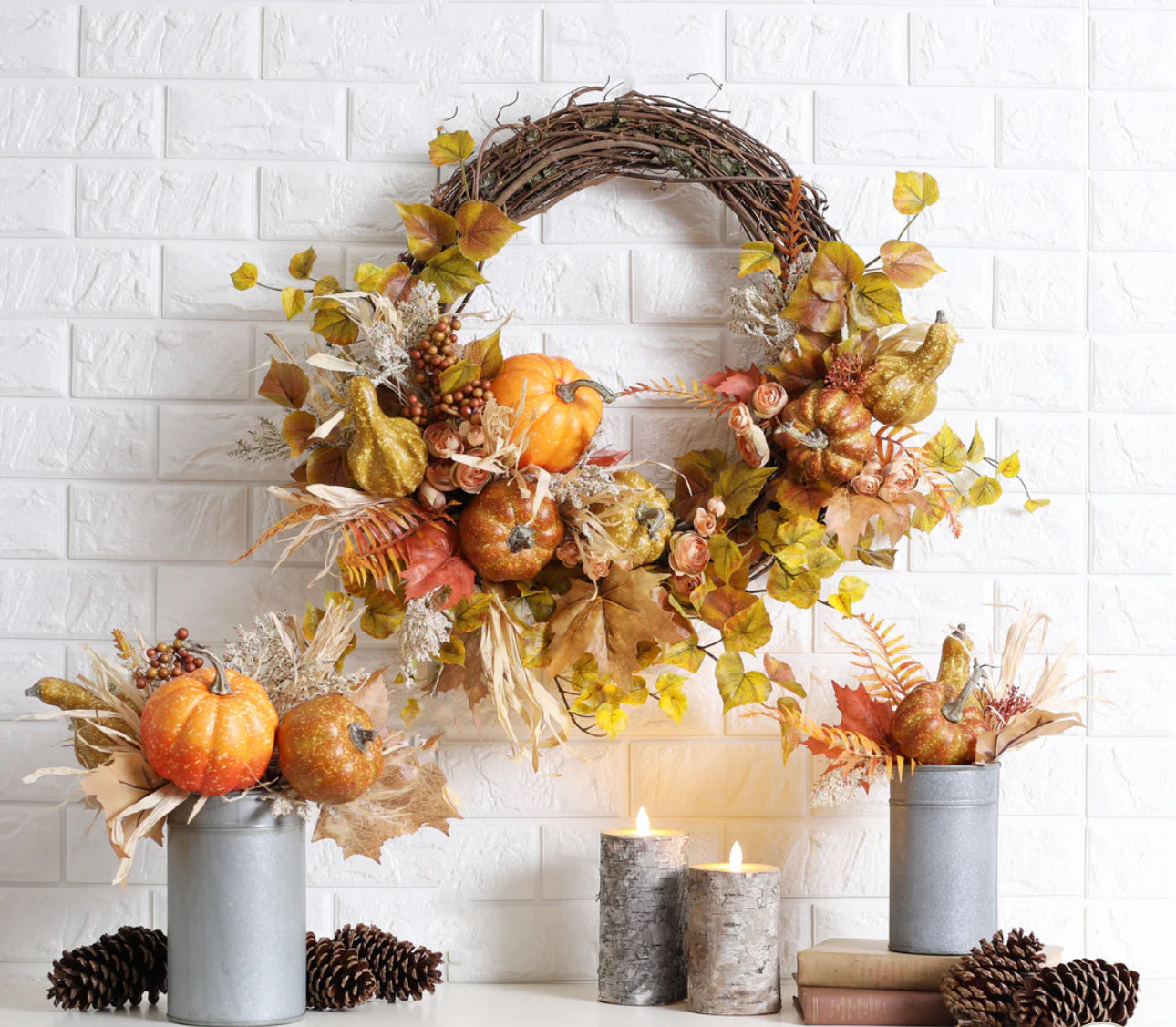 Moving Flameless LED Brown Faux Birch Pillar Candles with Remote - Set of 3