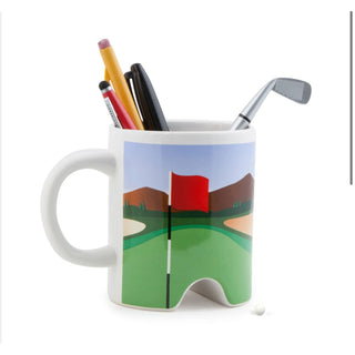 We believe it should never be all work and no play.  This golf putter mug and pen set is perfect for the gold enthusiast on your list.  

Practice your golf game at work. Includes mug, ball and putter that doubles as ballpoint pen.

Materials: ceramic, thermographic ink
Packaging: color box
Dimensions: 10,5 x 13 x 9,6 cm