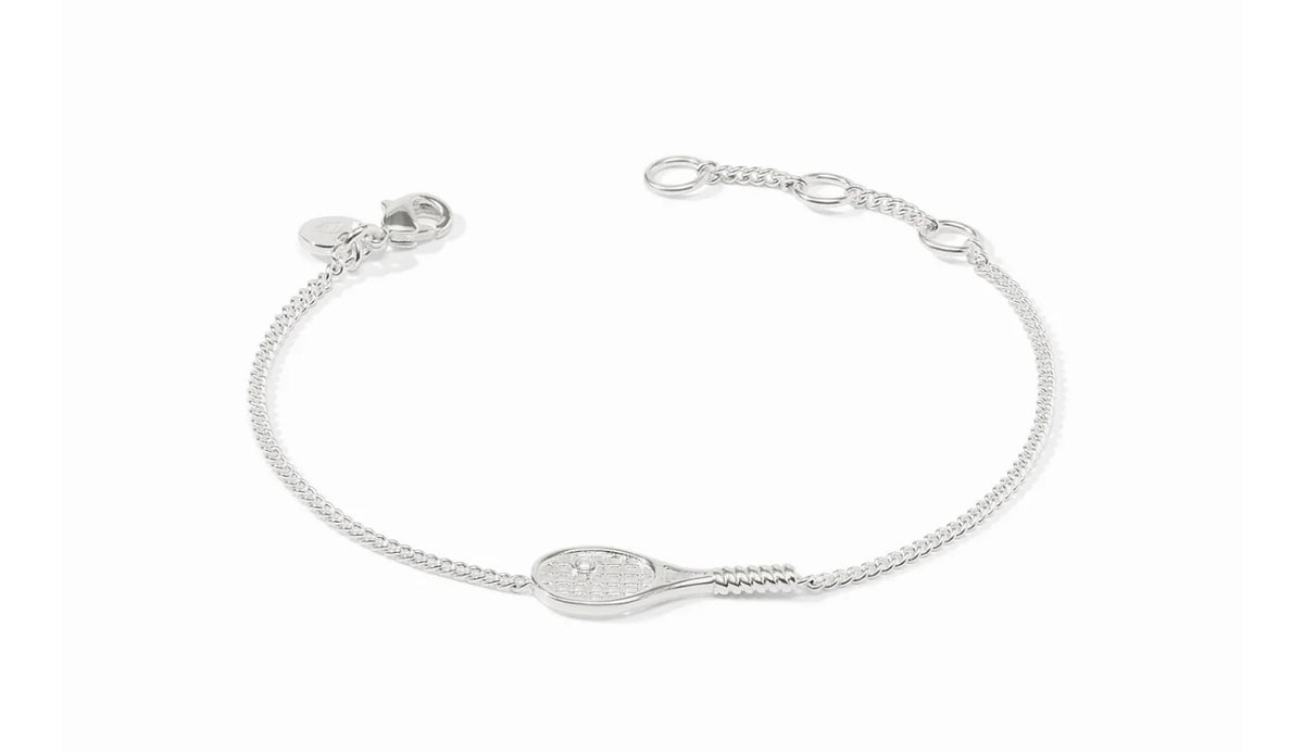 Pure silver plate (tarnish-free), CZ
Inner circumference: 6.8 / 7 / 7.3 inches (adjustable)
Width: 0.4 inches
Closes with lobster clasp
Julie Vos hallmark