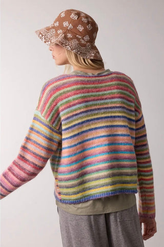 Pastel Rainbow Stripe Relaxed Knit Sweater