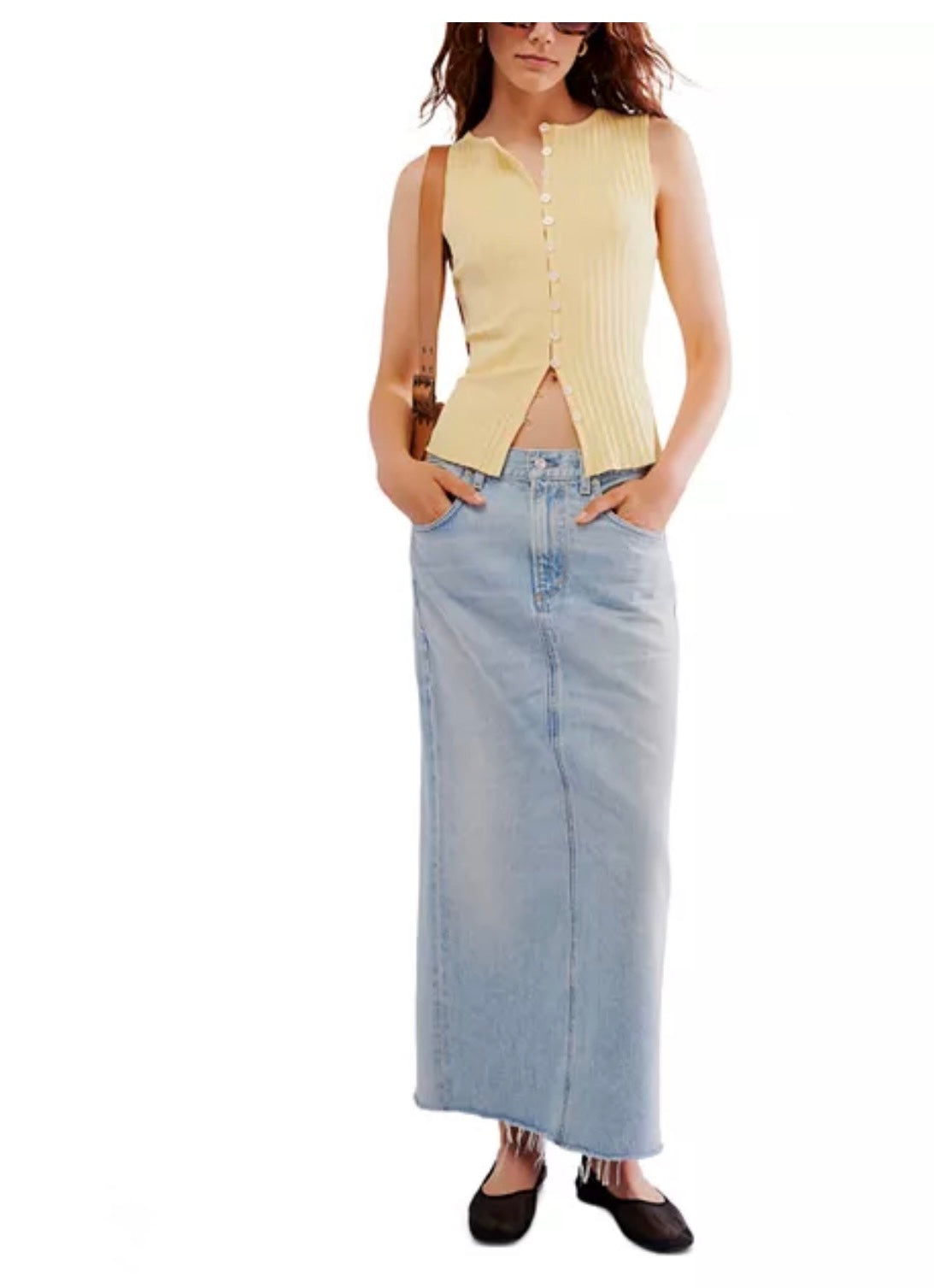 Free People Tilly Rib Button-Up Top In Mello Yellow