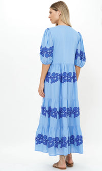 Oliphant PUFF SLEEVE MAXI- TANGIER BLUE