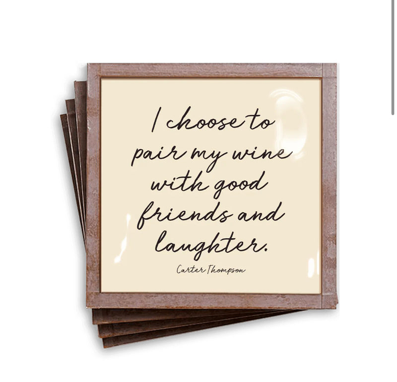 I Choose To Pair My Wine Copper & Glass Coasters, Set of 4