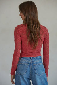 Knit Seamless Jacquard Mock Neck Long Sleeve Top