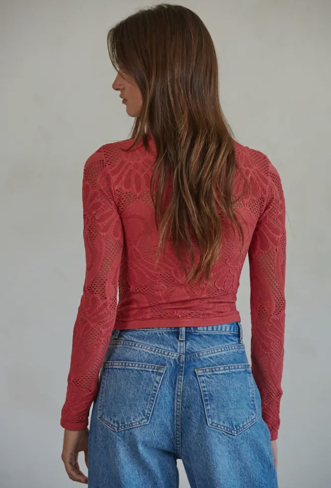 Knit Seamless Jacquard Mock Neck Long Sleeve Top