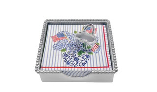 Mariposa Patriotic Flags and Hydrangeas Beaded Napkin Box Set