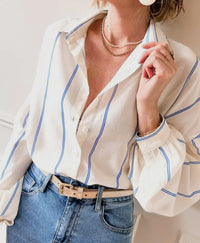 Stripe Bubble Sleeve Button Shirt