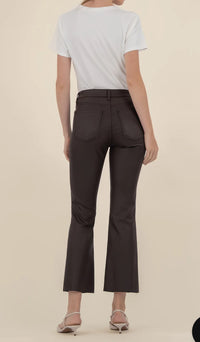 Kut From The Kloth Kelsey Coated High Rise Ankle Flare In Chocolate