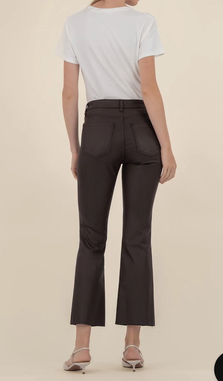 Kut From The Kloth Kelsey Coated High Rise Ankle Flare In Chocolate