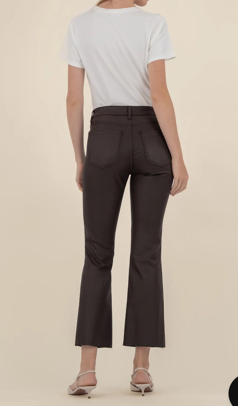 Kut From The Kloth Kelsey Coated High Rise Ankle Flare In Chocolate